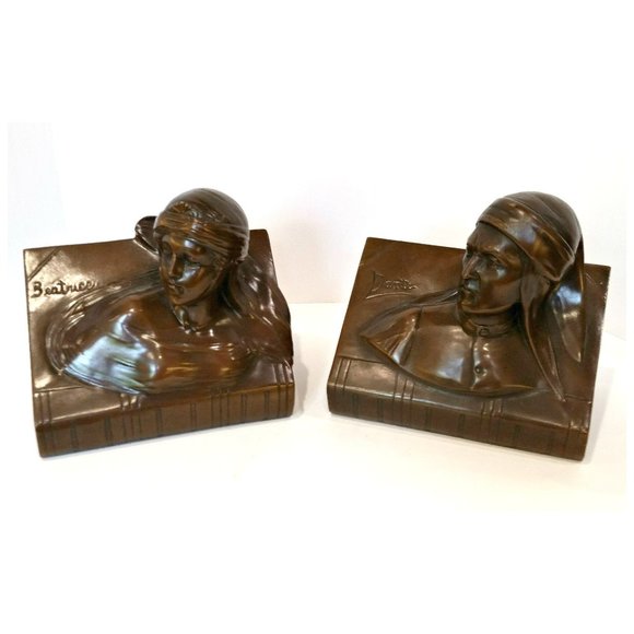 Vintage Other - 1930s Art Deco Dante & Beatrice Bronze Bookends